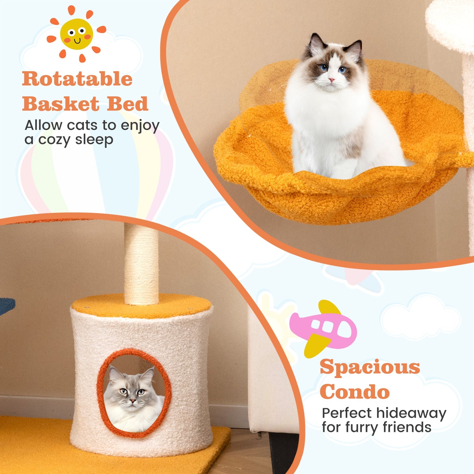 70 Inch Tall Aviation-themed Cat Tree with Helicopter Top Perch and Platforms-Yellow - Majestic Pet Kingdom
