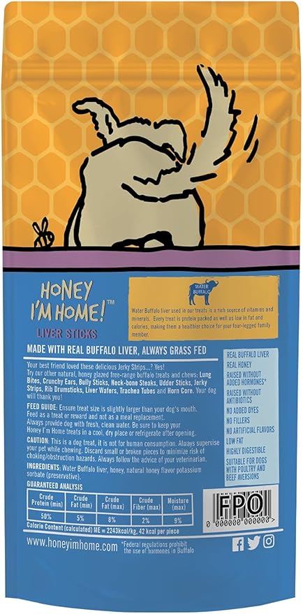 Dog Treats Honey Im Home Buffalo Liver Chewing Sticks 4.7oz