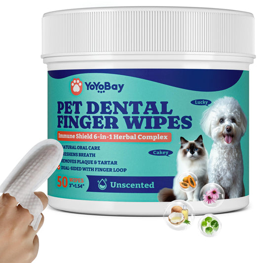 YoYoBay Dog Teeth Cleaning Wipes Dual-Sided Herbal Formula 50 PCS Unflavored - Main Feature View | Majestic Pet Kingdom