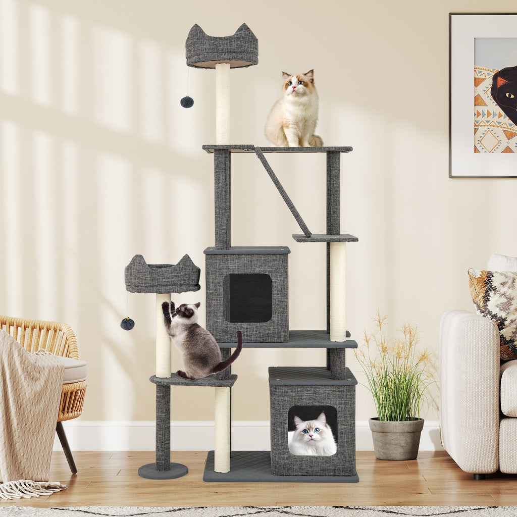 71 Inch Tall Cat Tree Multi-Level Large Cat Tower with Scratching Posts-Grey - Majestic Pet Kingdom