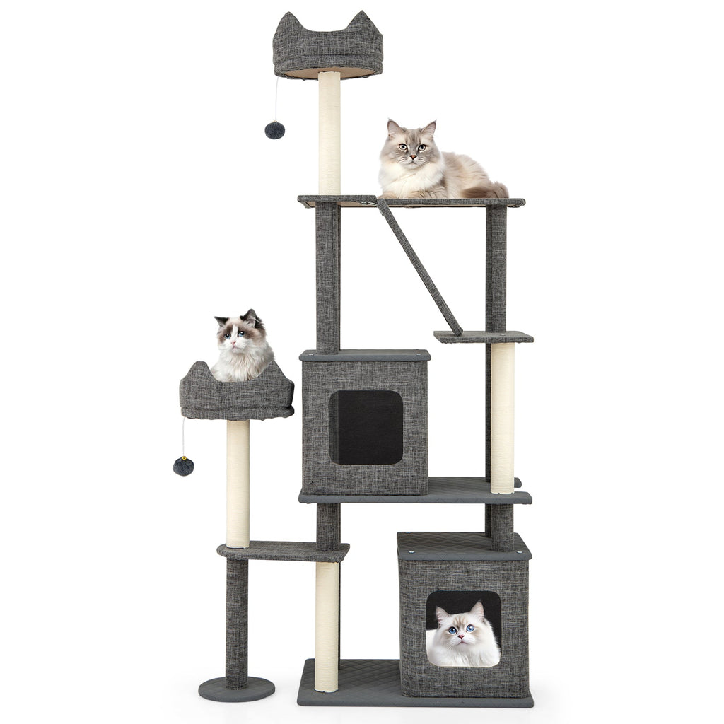 71 Inch Tall Cat Tree Multi-Level Large Cat Tower with Scratching Posts-Grey - Majestic Pet Kingdom