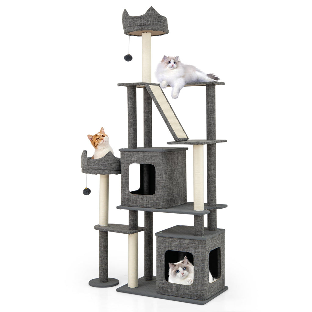 71 Inch Tall Cat Tree Multi-Level Large Cat Tower with Scratching Posts-Grey - Majestic Pet Kingdom