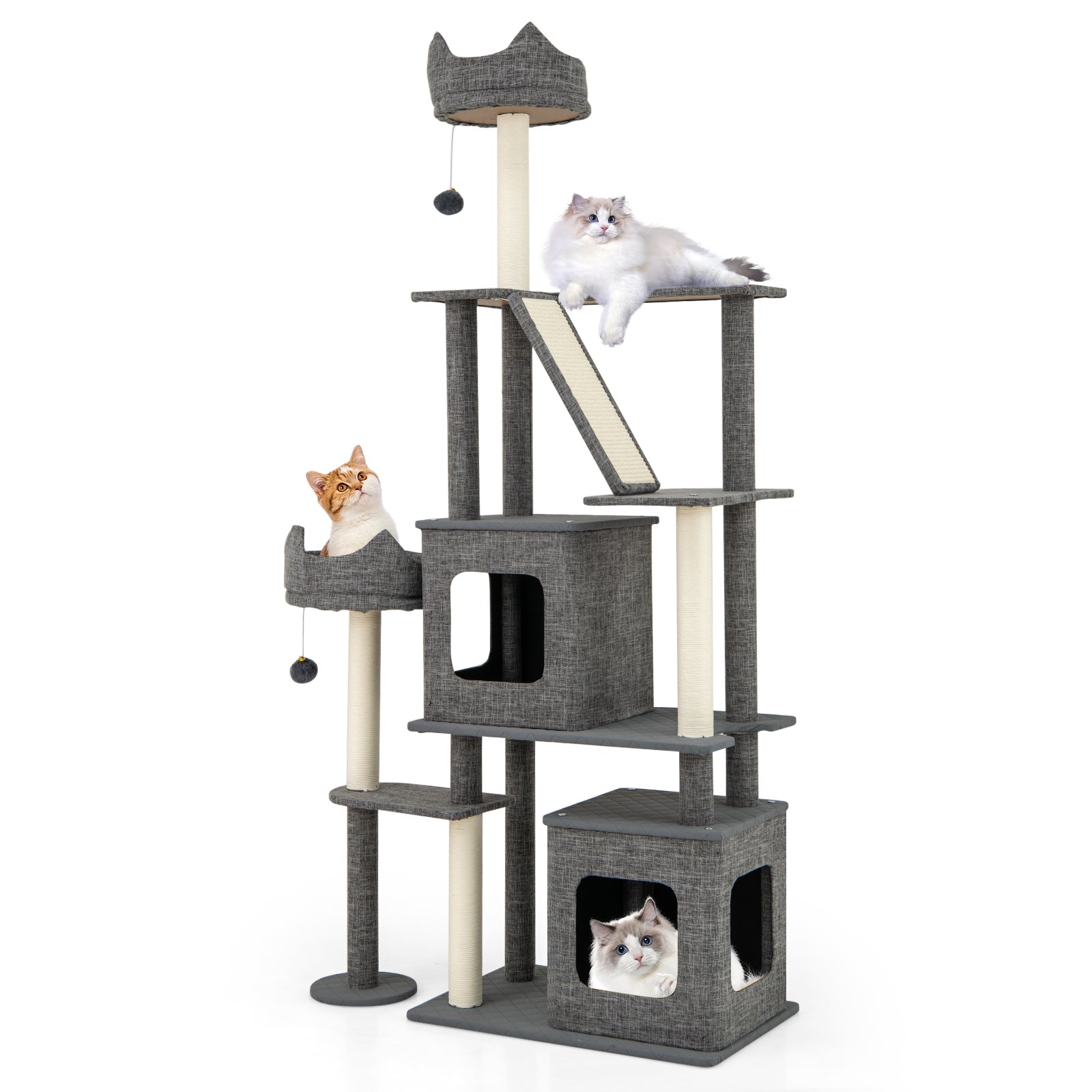 71 Inch Tall Cat Tree Multi-Level Large Cat Tower with Scratching Posts-Grey - Majestic Pet Kingdom