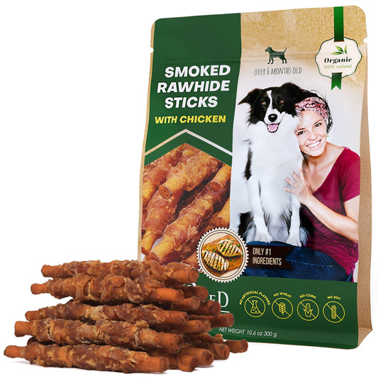 Dog Chews Smoked Rawhide Sticks Chicken Wrapped Treats 10-Pack