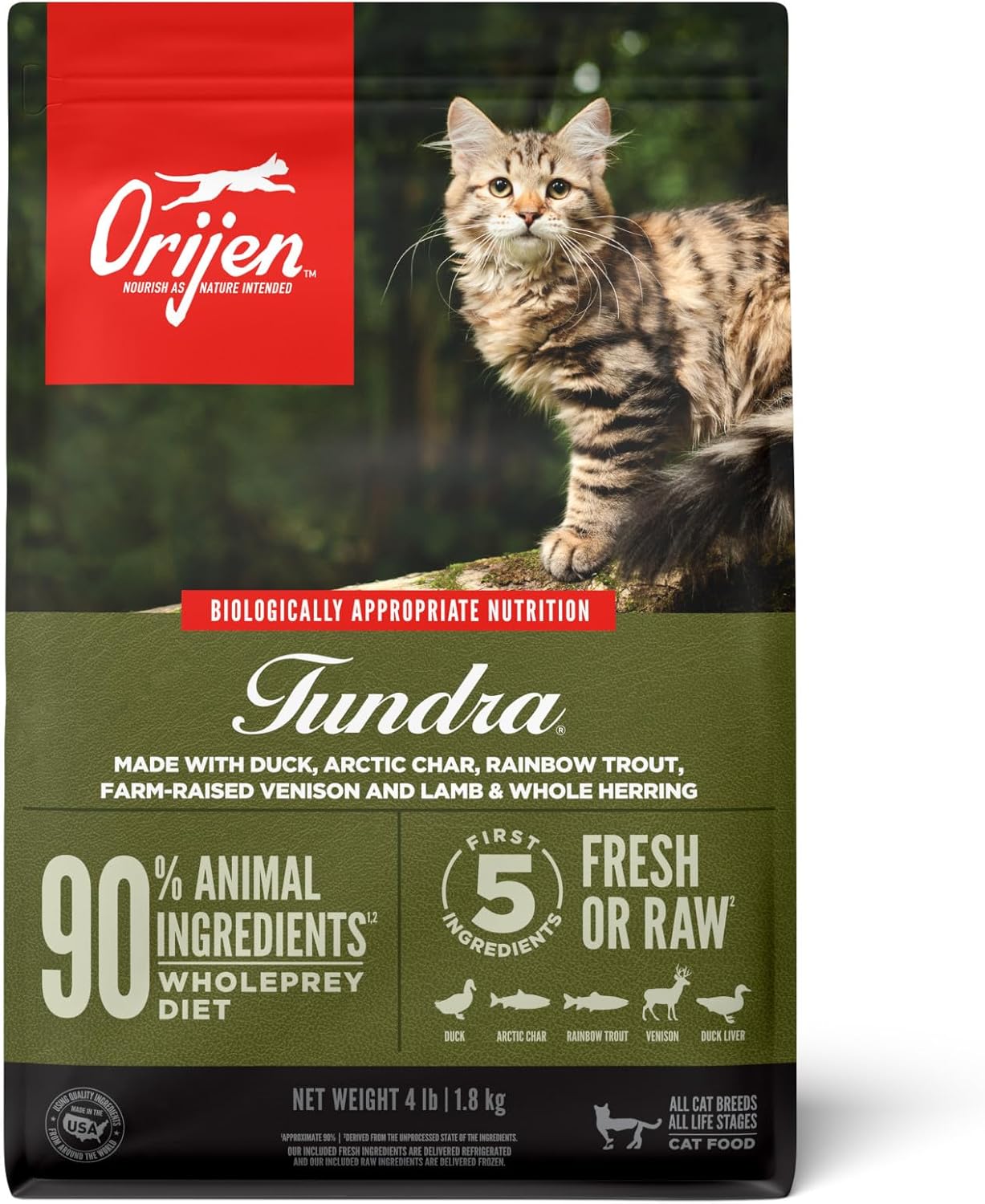 Cat Food Orijen Tundra Grain Free High Protein Dry Cat 4lb B