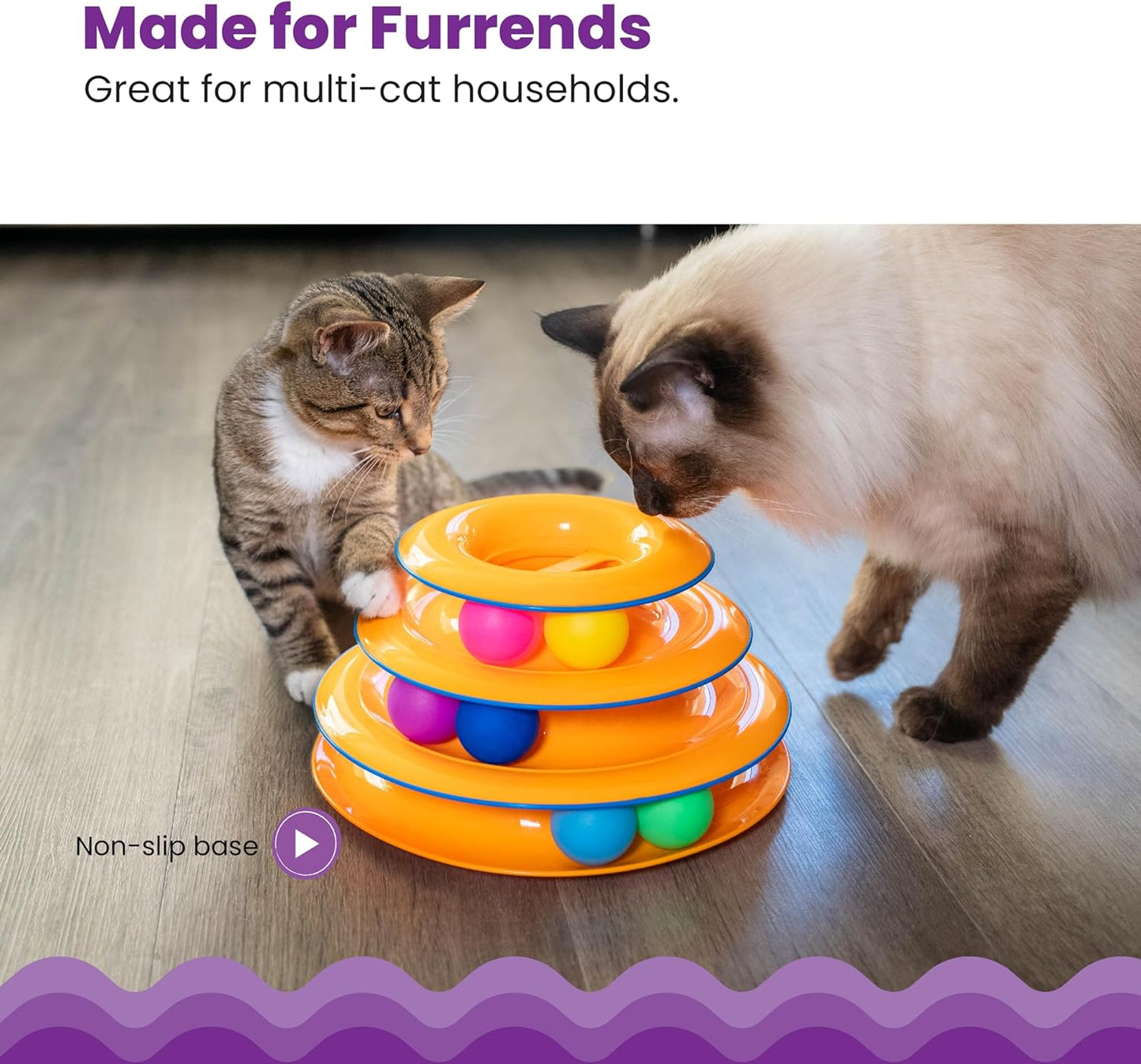 Cat Toy Tower of Tracks 3-Tier Turntable with Spinning Balls - Detail Angle 3 | Majestic Pet Kingdom