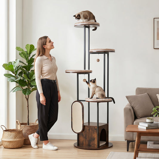 Cat Tree Tower 72-Inch Multi-Level Dual Condos Plush Perches - Detail Angle 2 | Majestic Pet Kingdom