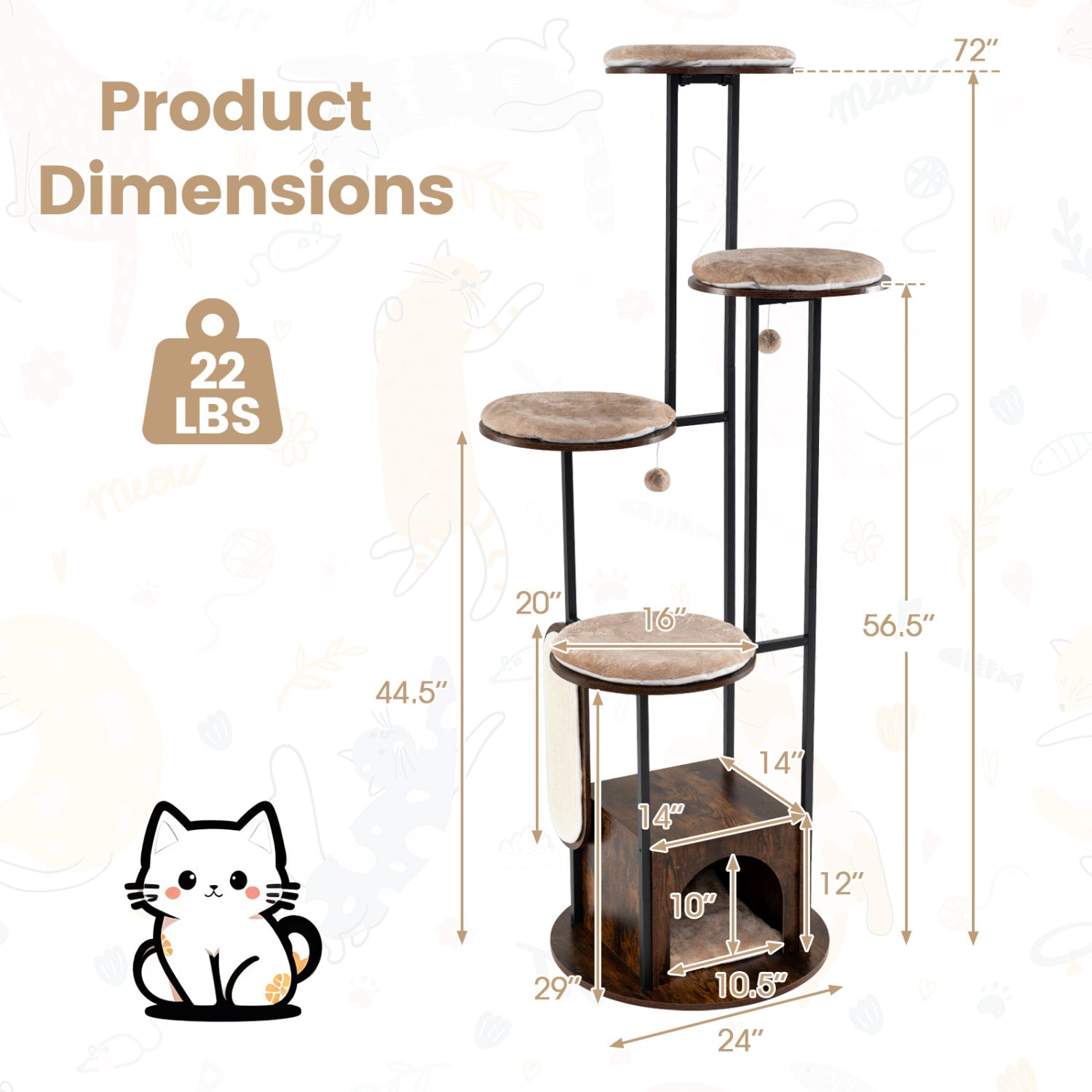 72-Inch Multi-Level Cat Tree with Condo and Perches - Majestic Pet Kingdom