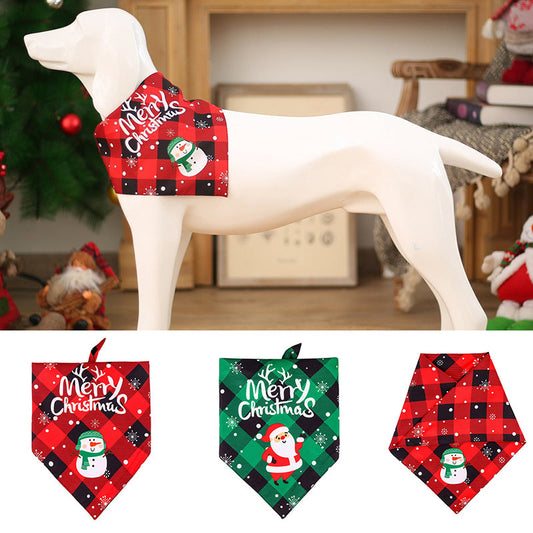 Dog Bandana Christmas Holiday Festive Plaid Triangle Scarf