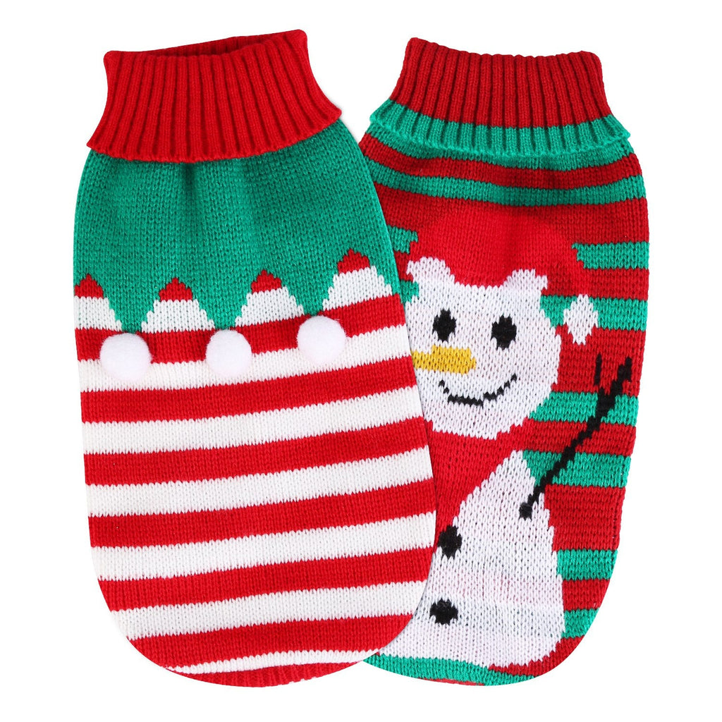 Pet Christmas Turtleneck Sweater Dog Cat Christmas Clothes Snowman Stripes Costume Winter Holiday Sweater for Small Medium Kitten Puppy Cats Dogs - Majestic Pet Kingdom