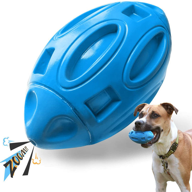 Durable Squeaky Rubber Rugby Dog Toy Ball