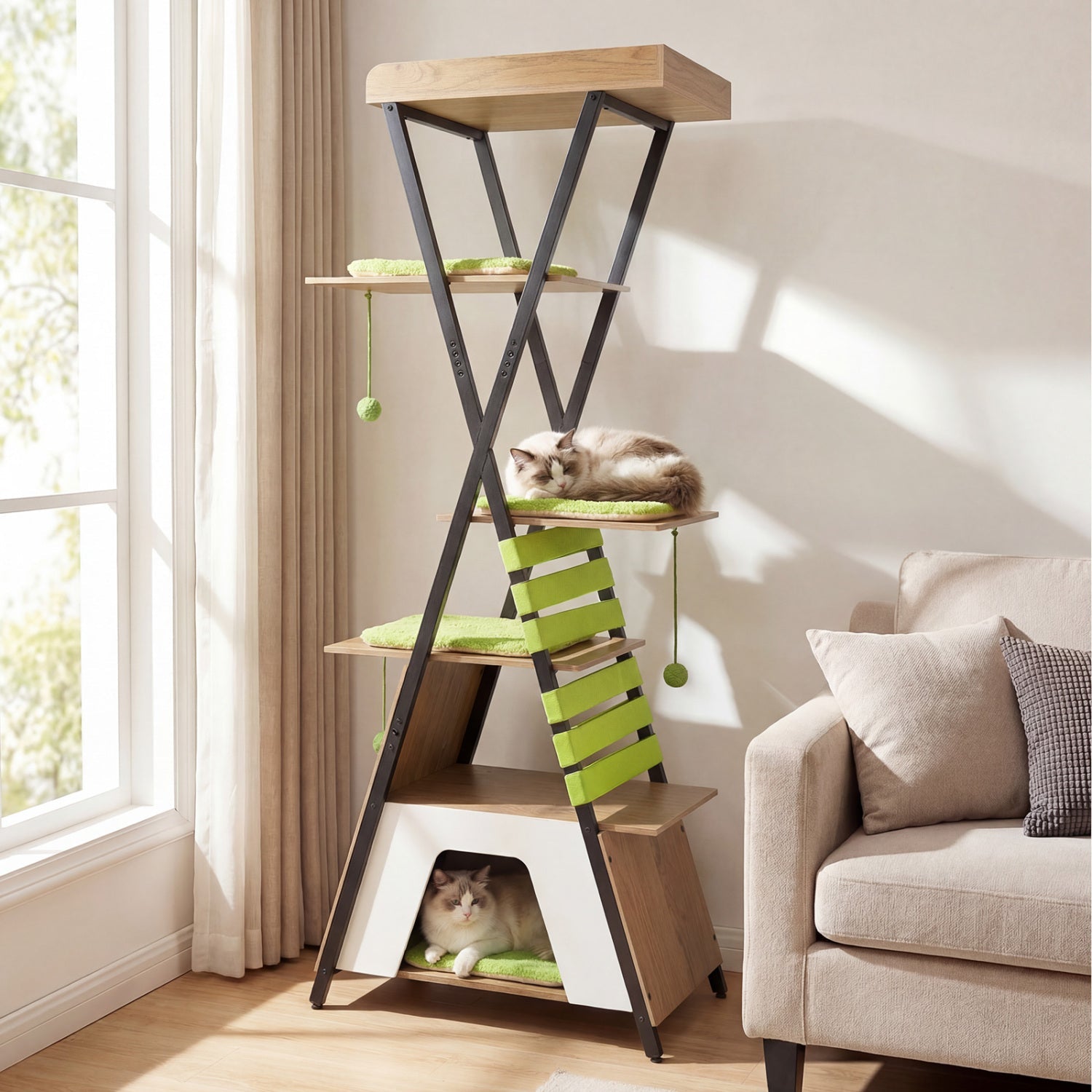 73 Inch Multi-level Cat Tree for Indoor Cats with Elevated Perch and Large Condo - Majestic Pet Kingdom