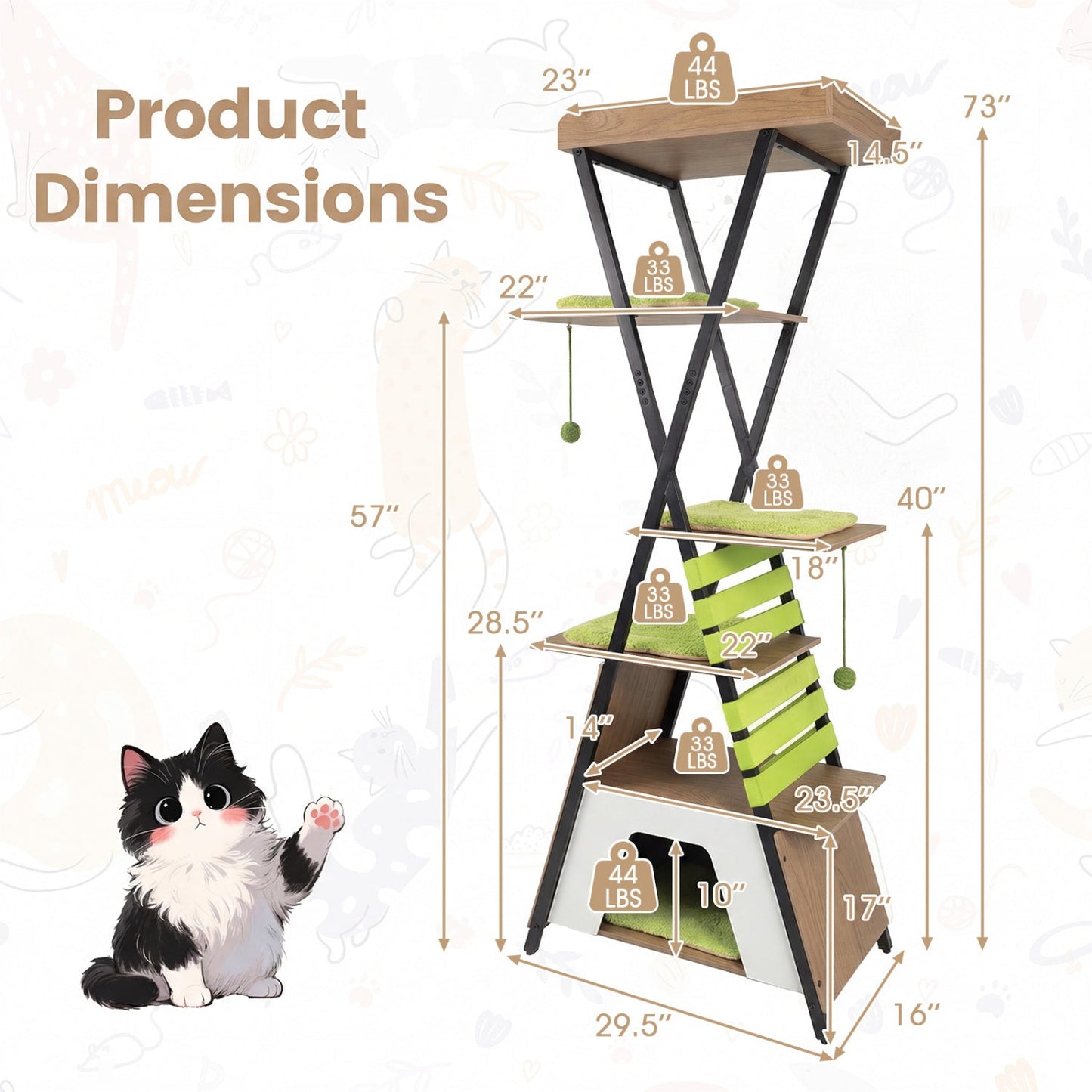 73 Inch Multi-level Cat Tree for Indoor Cats with Elevated Perch and Large Condo - Majestic Pet Kingdom
