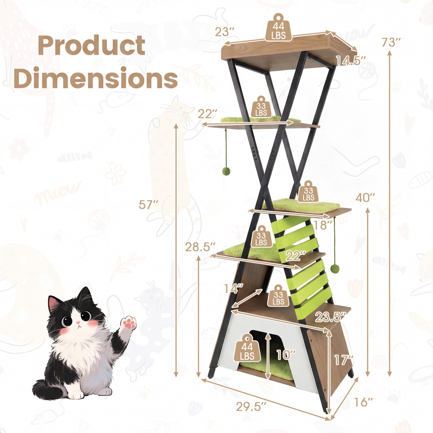 73 Inch Multi-level Cat Tree for Indoor Cats with Elevated Perch and Large Condo - Majestic Pet Kingdom