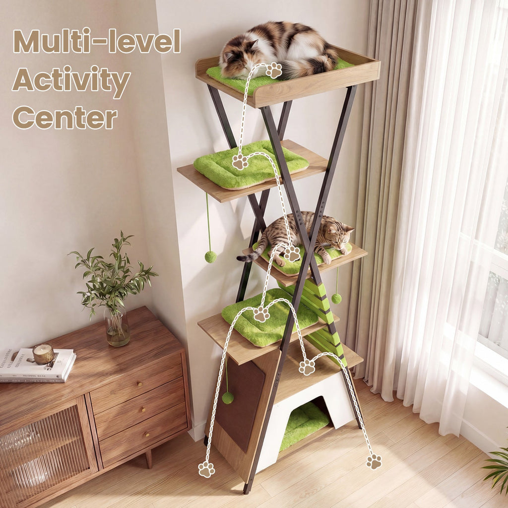 73 Inch Multi-level Cat Tree for Indoor Cats with Elevated Perch and Large Condo - Majestic Pet Kingdom