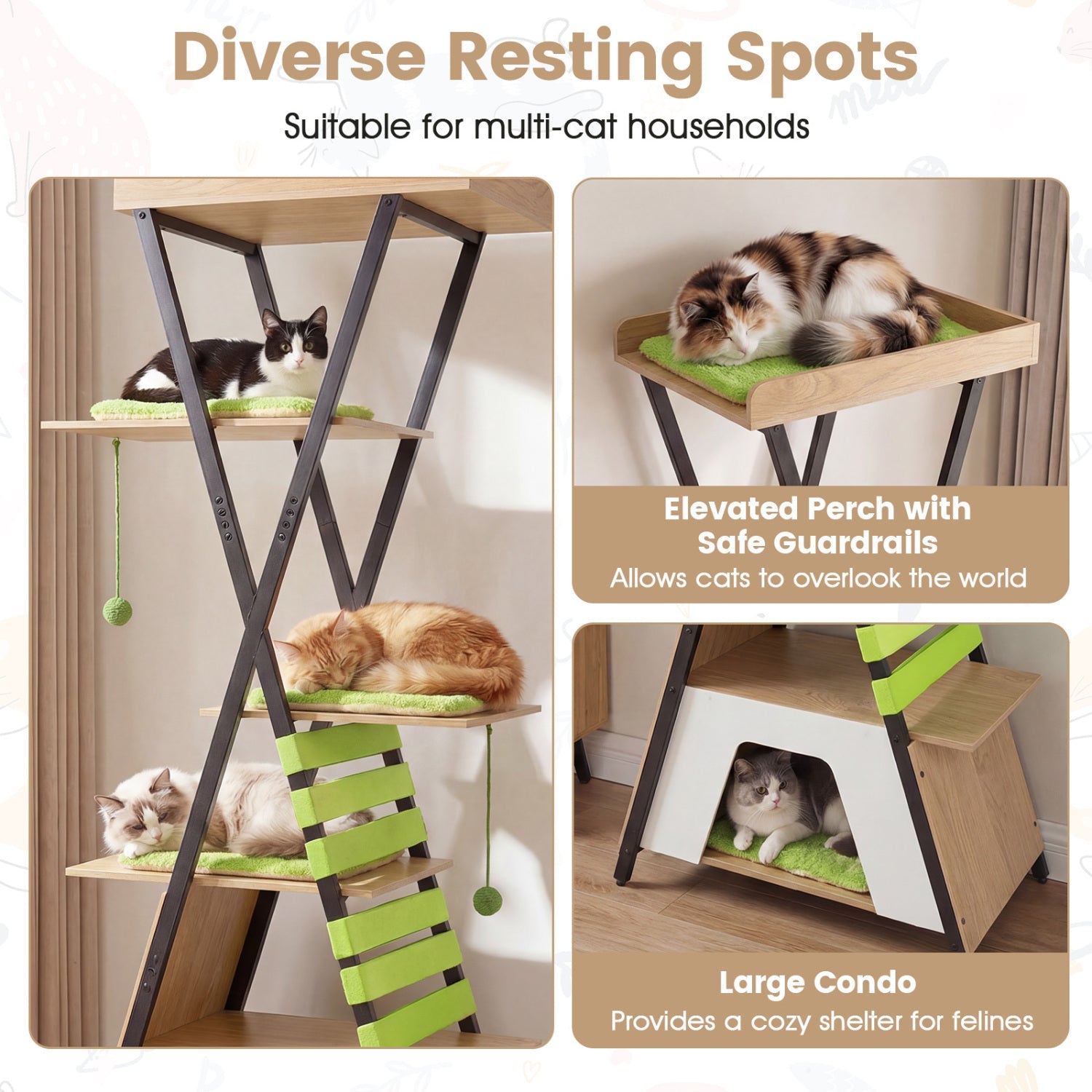 73 Inch Multi-level Cat Tree for Indoor Cats with Elevated Perch and Large Condo - Majestic Pet Kingdom
