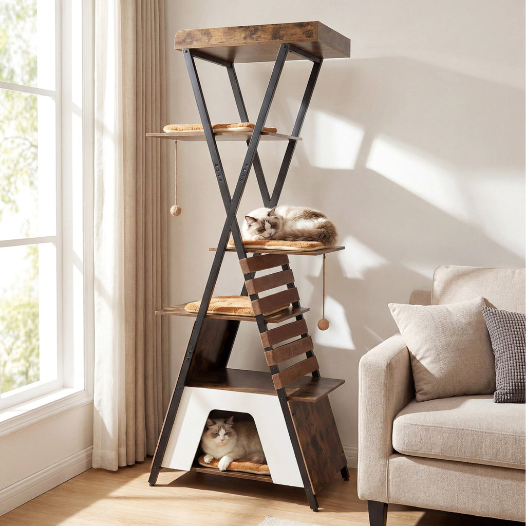 73 Inch Multi-level Cat Tree for Indoor Cats with Elevated Perch and Large Condo - Majestic Pet Kingdom