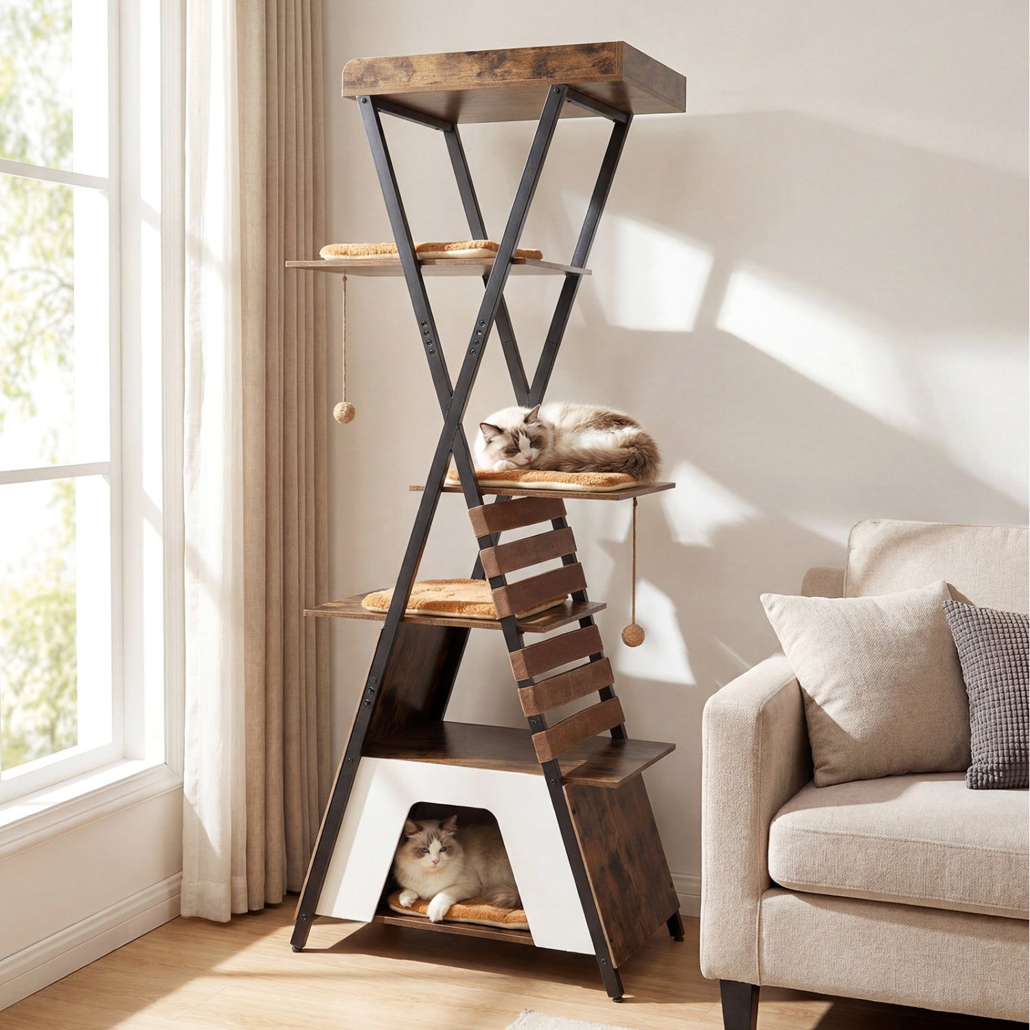73 Inch Multi-level Cat Tree for Indoor Cats with Elevated Perch and Large Condo - Majestic Pet Kingdom