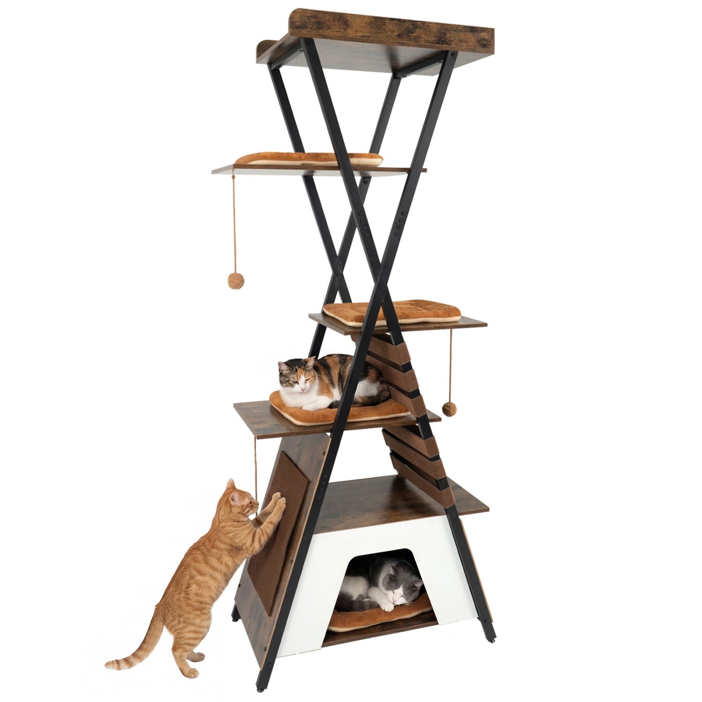 73 Inch Multi-level Cat Tree for Indoor Cats with Elevated Perch and Large Condo - Majestic Pet Kingdom