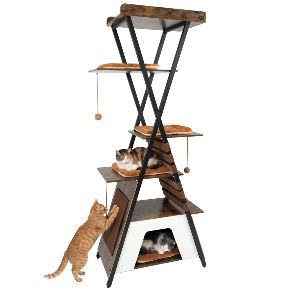 73 Inch Multi-level Cat Tree for Indoor Cats with Elevated Perch and Large Condo