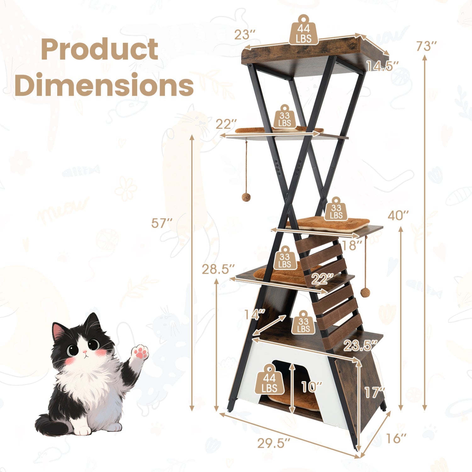 73 Inch Multi-level Cat Tree for Indoor Cats with Elevated Perch and Large Condo - Majestic Pet Kingdom