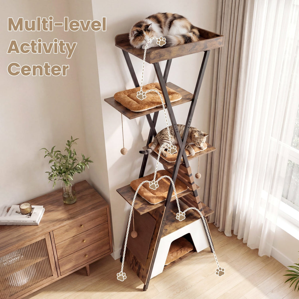 73 Inch Multi-level Cat Tree for Indoor Cats with Elevated Perch and Large Condo - Majestic Pet Kingdom