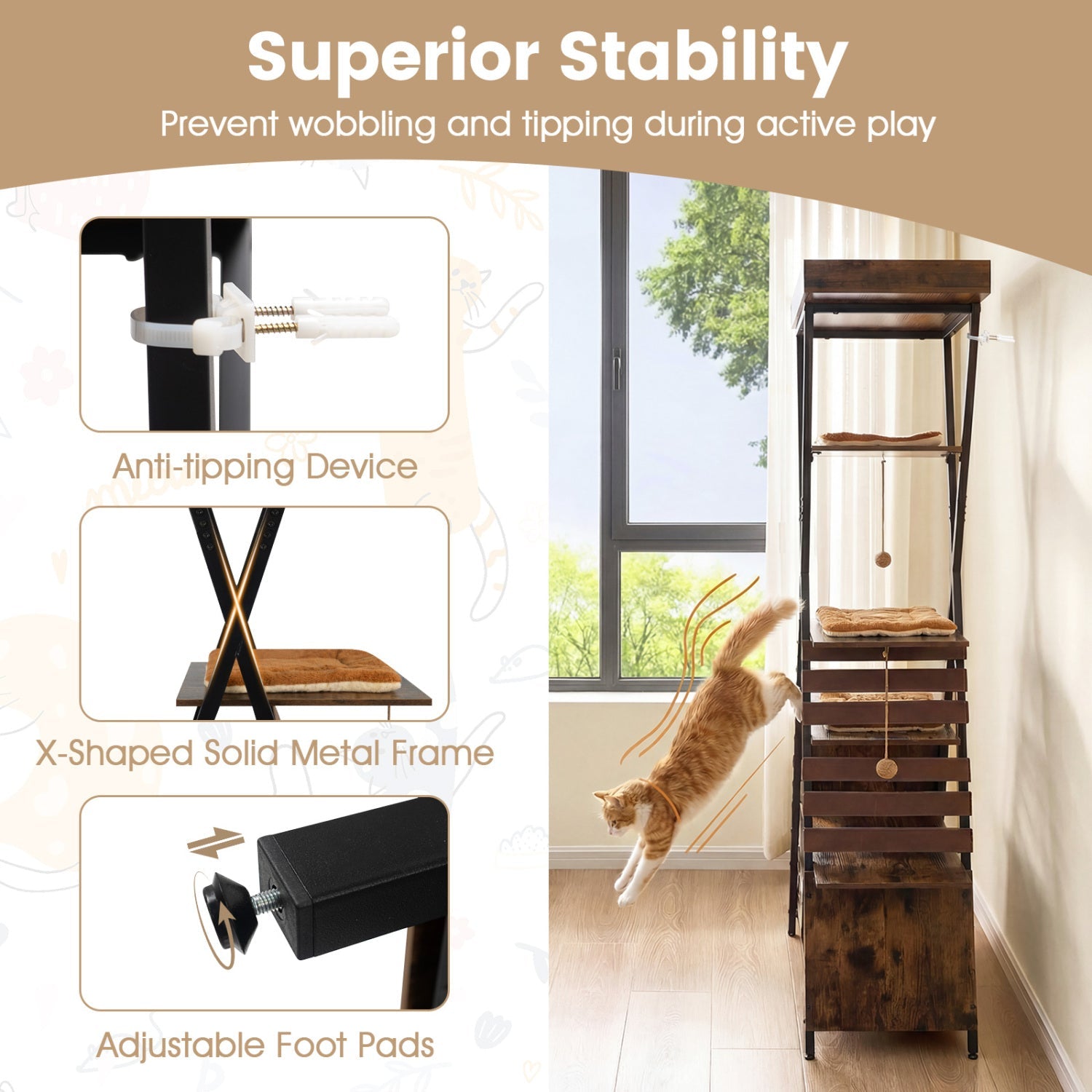 73 Inch Multi-level Cat Tree for Indoor Cats with Elevated Perch and Large Condo - Majestic Pet Kingdom