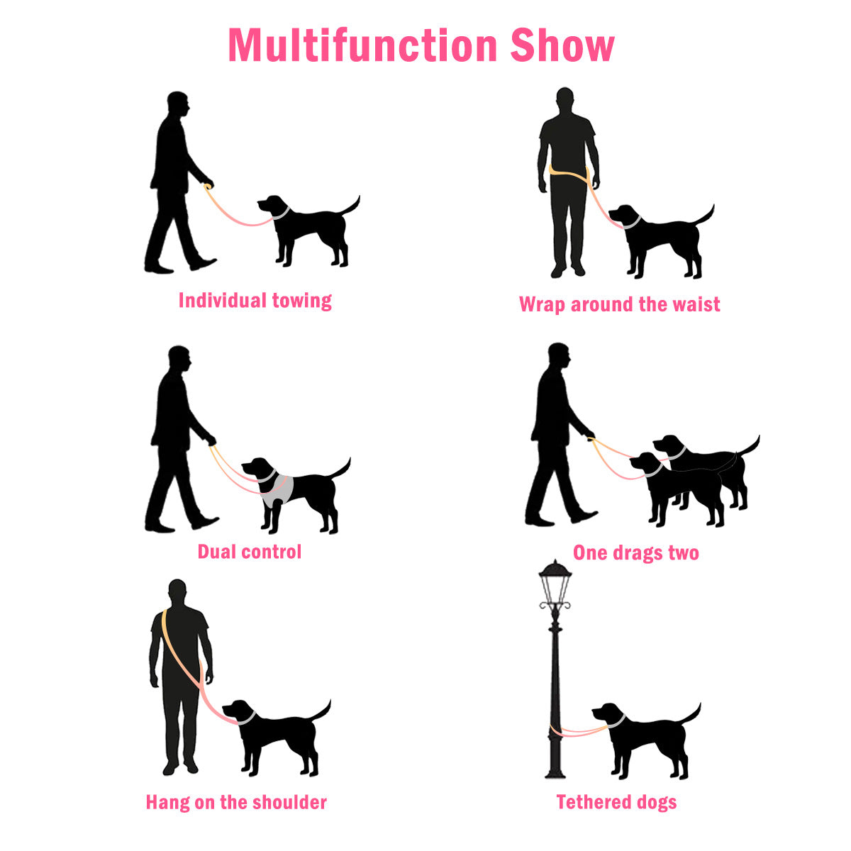Dog Leash Multi-Purpose Reflective Padded Traffic Lead Strap