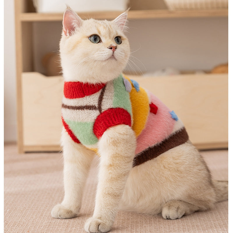 Autumn And Winter Cat Cartoon Star Striped Parent-child Sweater, Small And Medium-sized Dog Warm Parent-child Clothing, Pet Clothes - Majestic Pet Kingdom