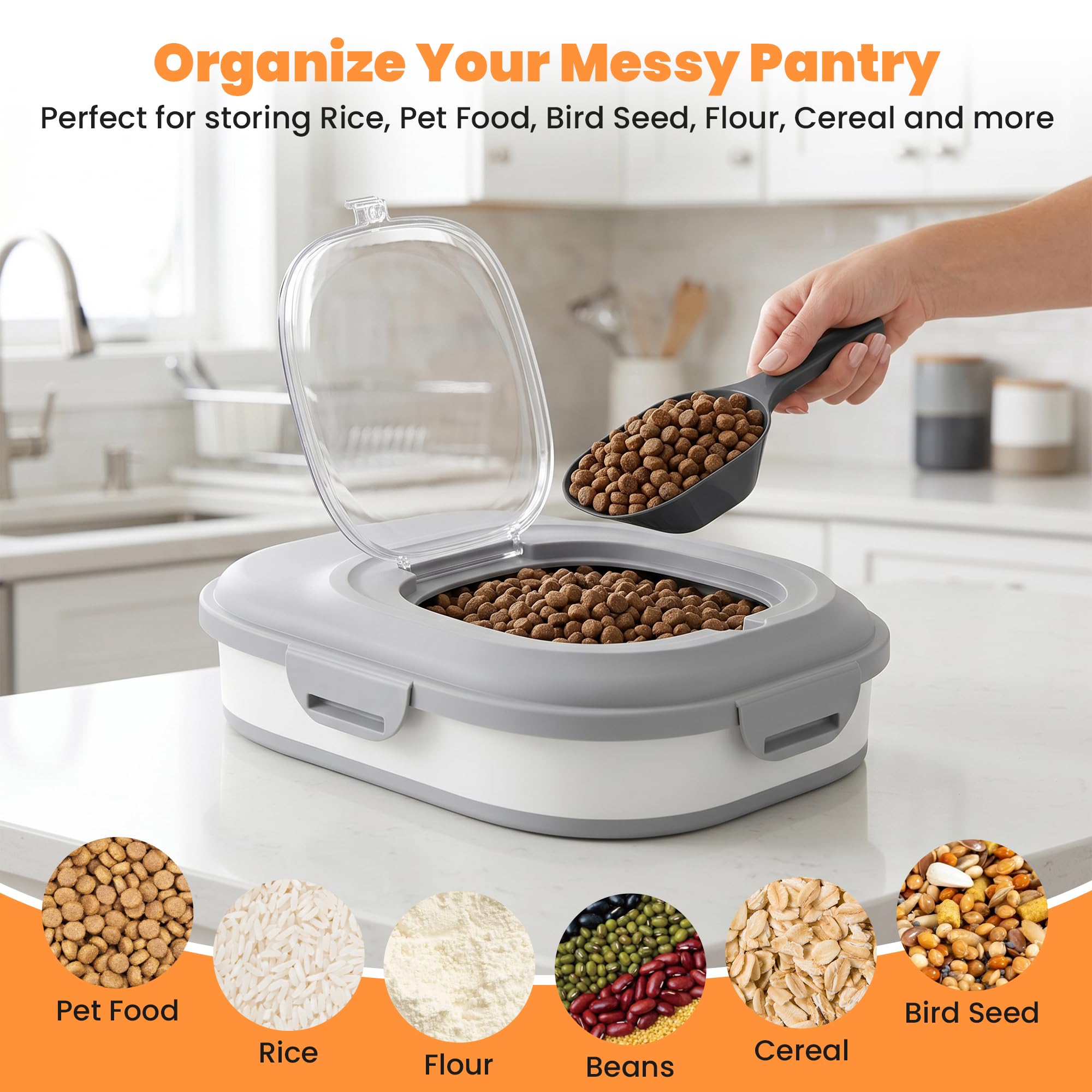 Dog Food Storage Container With Wheels, Collapsible Pet Food Storage Container With Clear Window, Measuring Cup & Scoop, BPA Free Cat Food Container For Rice, Flour, Grain, Bird Seed