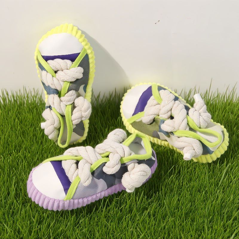Dog Chew Toy Slipper Shape Natural Rubber with Cotton Rope Tug - Detail Angle 3 | Majestic Pet Kingdom