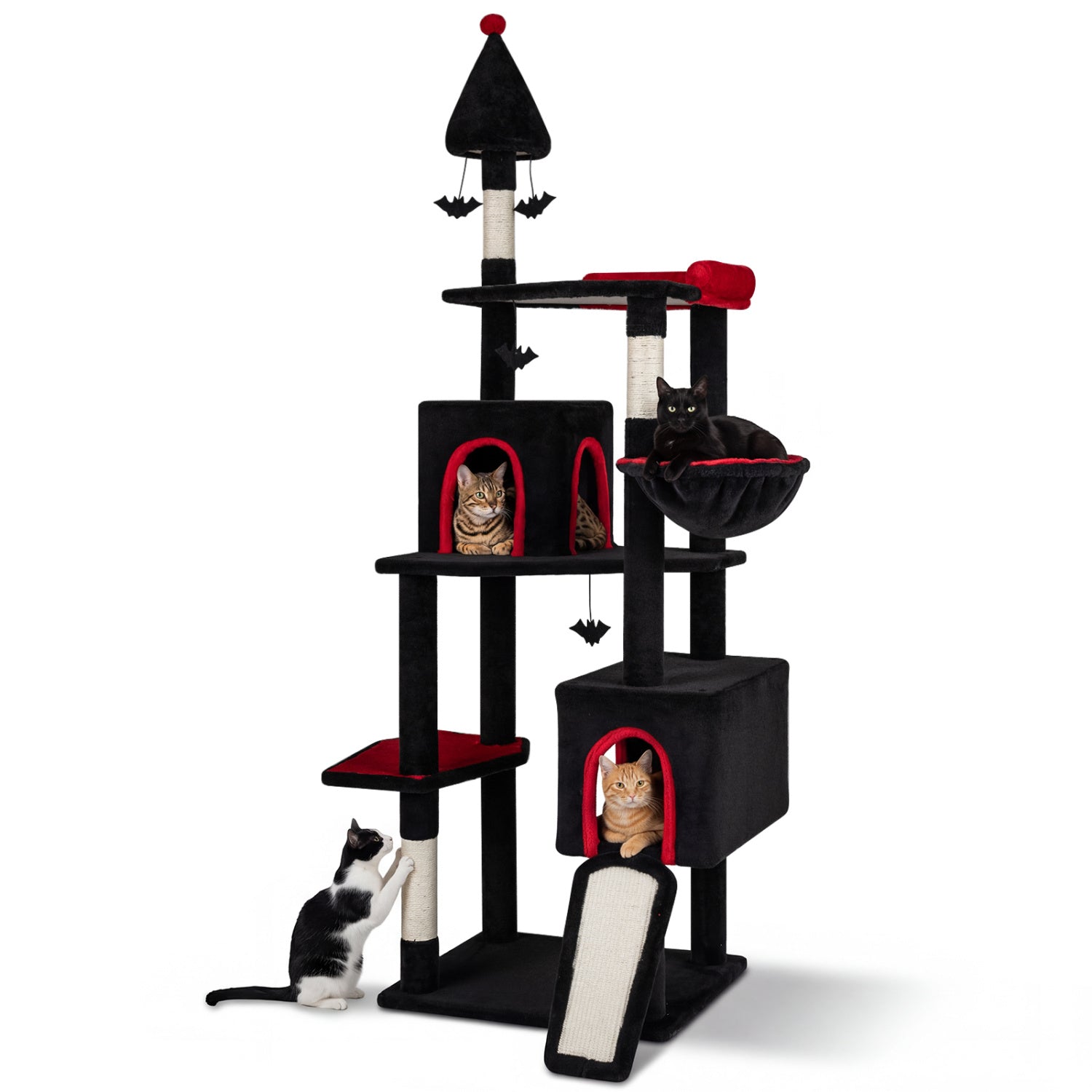 75 Inch Gothic Cat Tree with 2 Condos and Top Perch for Large Cats 20+ LBS - Majestic Pet Kingdom