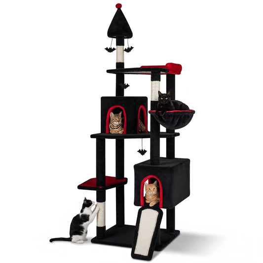 75 Inch Gothic Cat Tree with 2 Condos and Top Perch for Large Cats 20+ LBS - Majestic Pet Kingdom