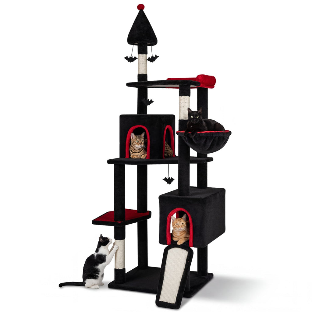 75 Inch Gothic Cat Tree with 2 Condos and Top Perch for Large Cats 20+ LBS - Majestic Pet Kingdom