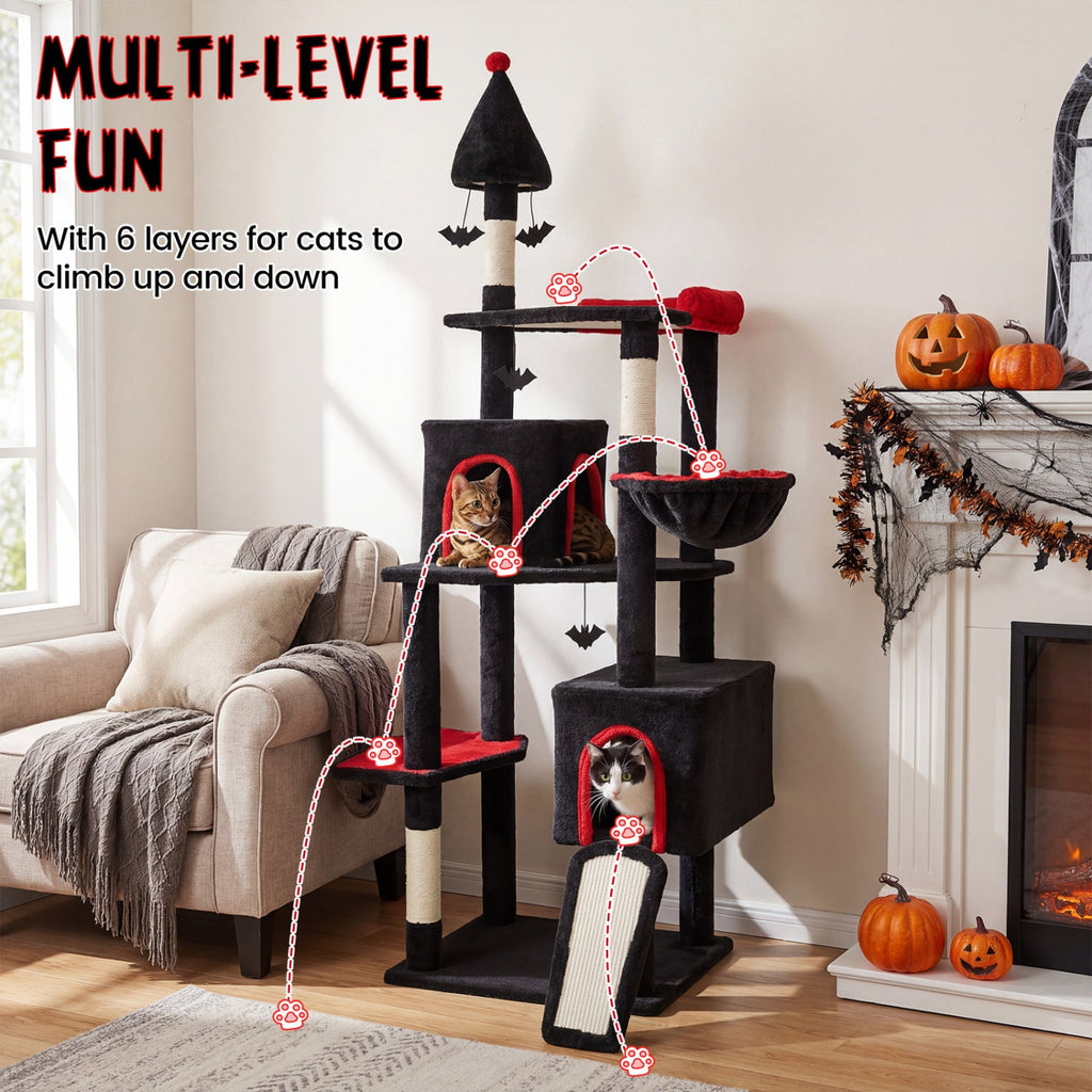 75 Inch Gothic Cat Tree with 2 Condos and Top Perch for Large Cats 20+ LBS - Majestic Pet Kingdom