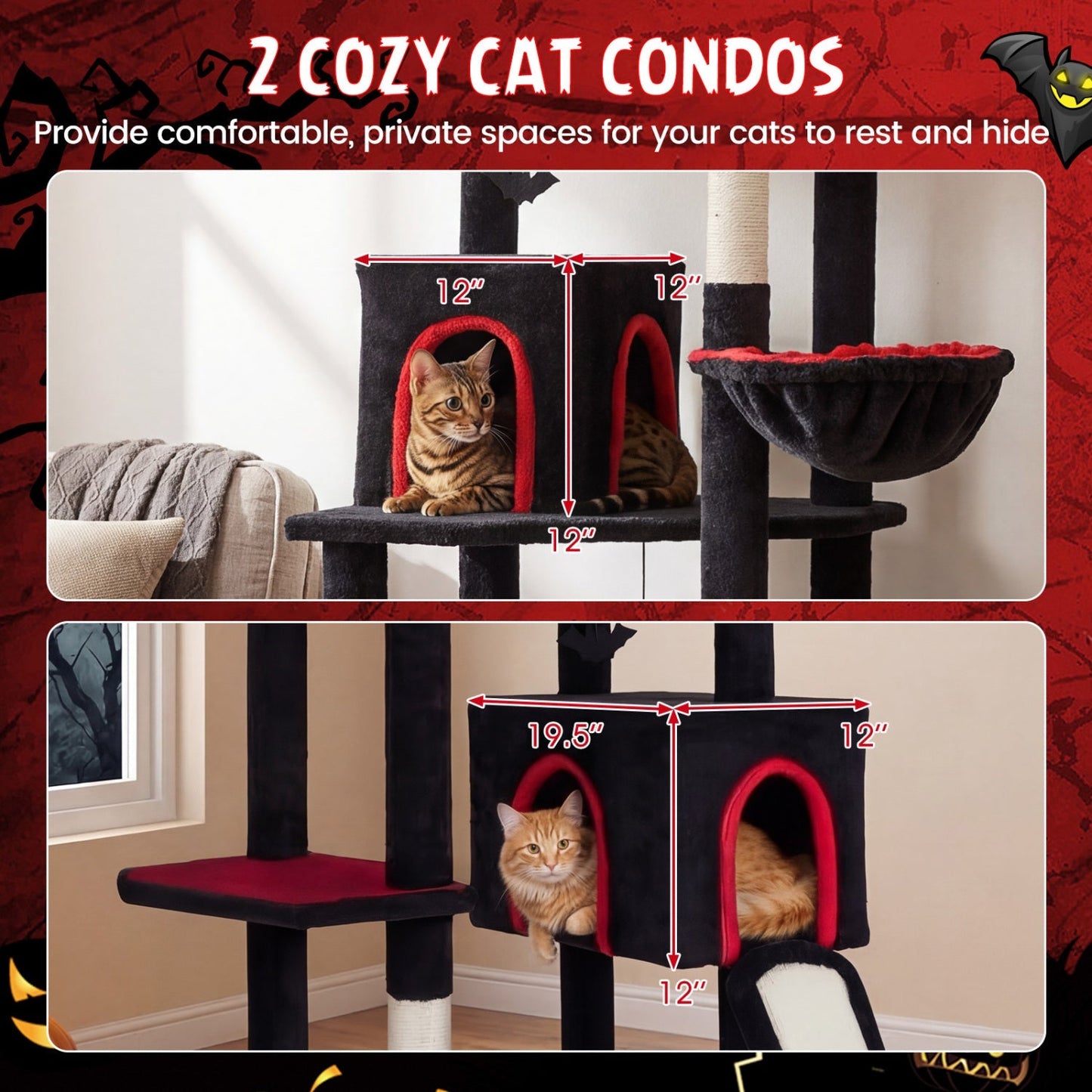 75 Inch Gothic Cat Tree with 2 Condos and Top Perch for Large Cats 20+ LBS - Majestic Pet Kingdom