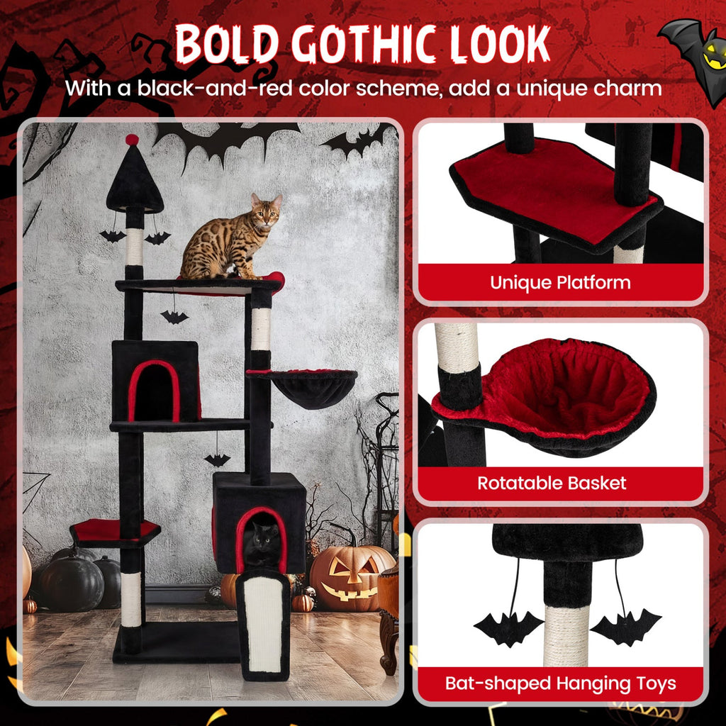 75 Inch Gothic Cat Tree with 2 Condos and Top Perch for Large Cats 20+ LBS - Majestic Pet Kingdom