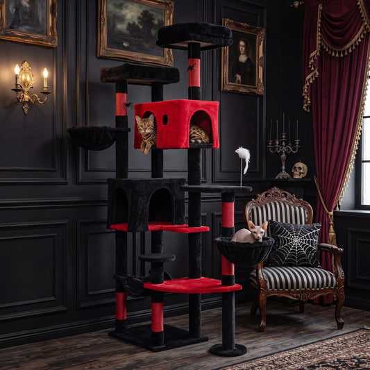 Gothic Cat Tree 75 Inch with Dual Perches and Houses - Majestic Pet Kingdom