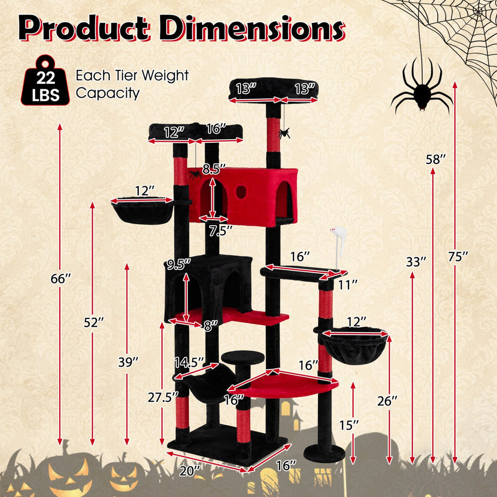 Gothic Cat Tree 75 Inch with Dual Perches and Houses - Majestic Pet Kingdom