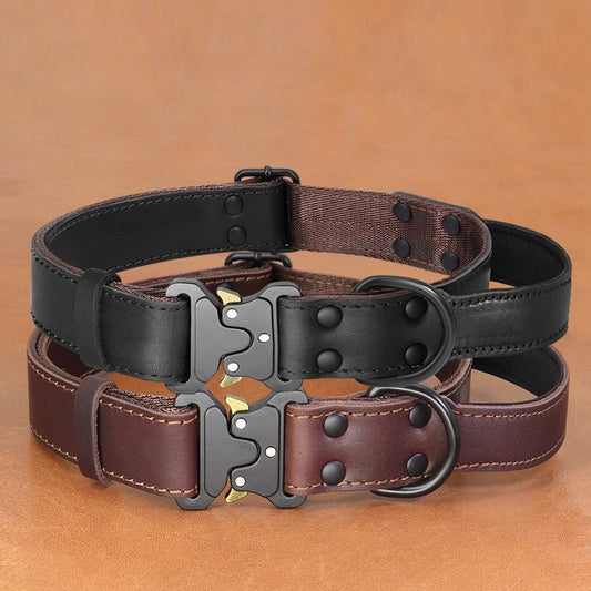 Dog Collar and Leash Set Heavy Duty Leather Bandana Walking Kit