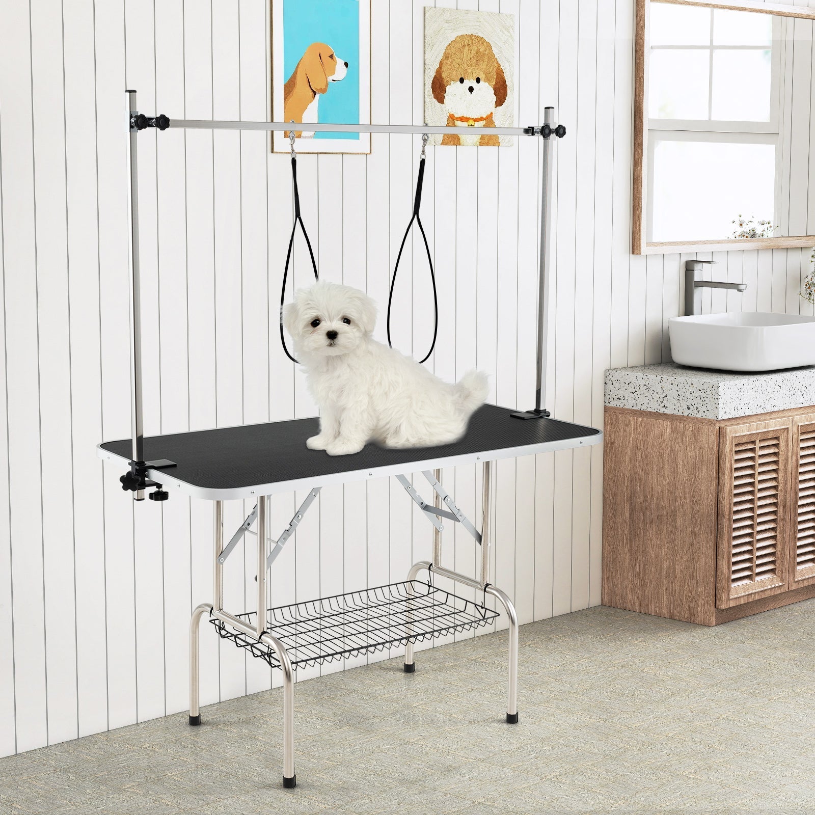 Foldable Dog Grooming Table with Height Adjustable Arms-Black - Majestic Pet Kingdom
