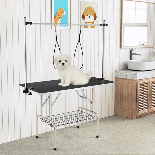 Foldable Dog Grooming Table with Height Adjustable Arms-Black - Majestic Pet Kingdom