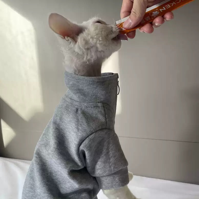 Zippered Lapel-collar Pure Cotton Skin-friendly Pet Cat Clothing