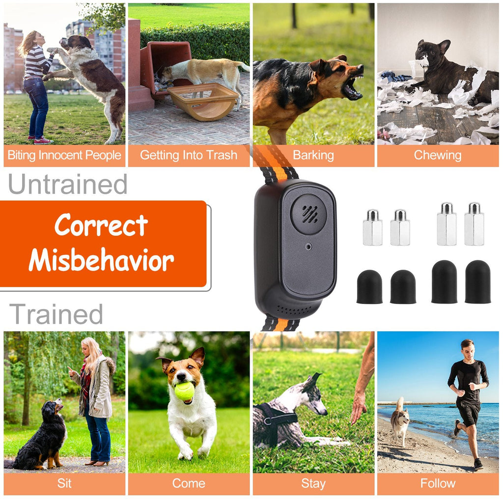 984FT Dog Training Collar IP65 Waterproof Pet Beep Vibration Electric Shock Collar 3 Channels Rechargeable Transmitter Receiver Trainer with Recording - Majestic Pet Kingdom