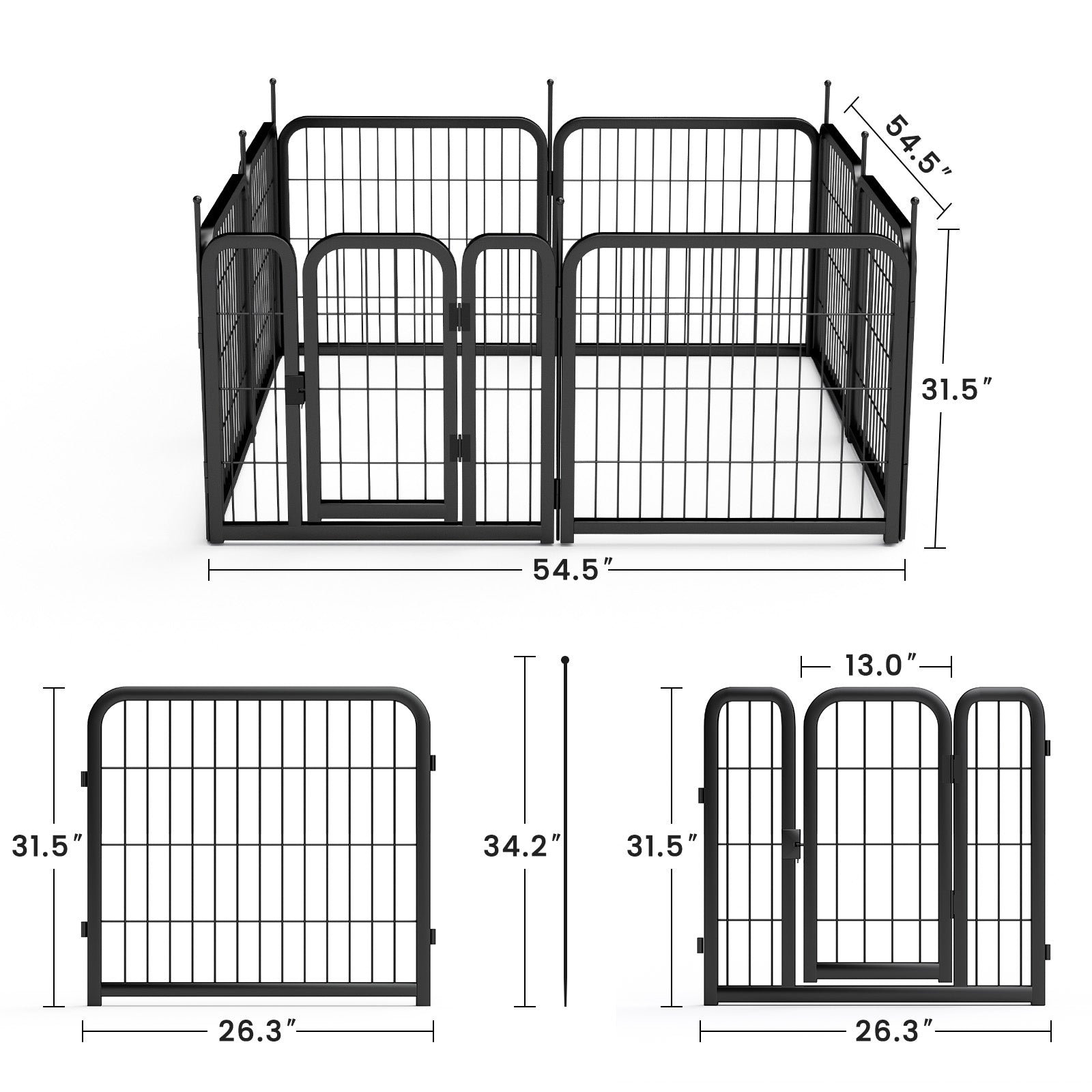 Outdoor dog fence, 8-piece board dog fence. 31 inch portable pet sports fence. Black, 26.3 inches wide x 31.5 inches high. - Majestic Pet Kingdom