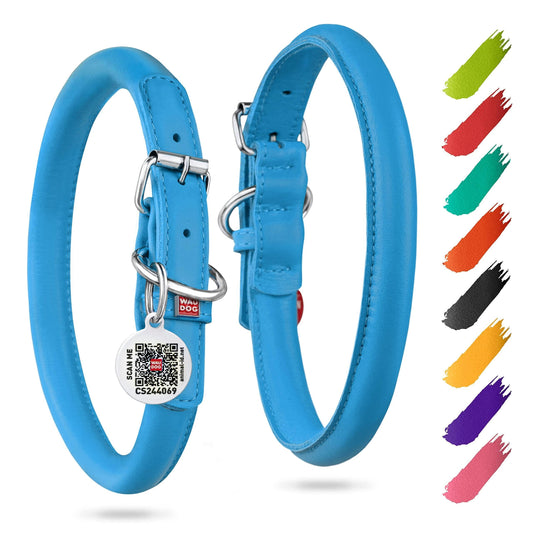 Blue Ultra Soft Rolled Leather Dog Collar 13-16 Inch Neck Soft Padded Dog Collars For Medium Dogs Puppy Collar