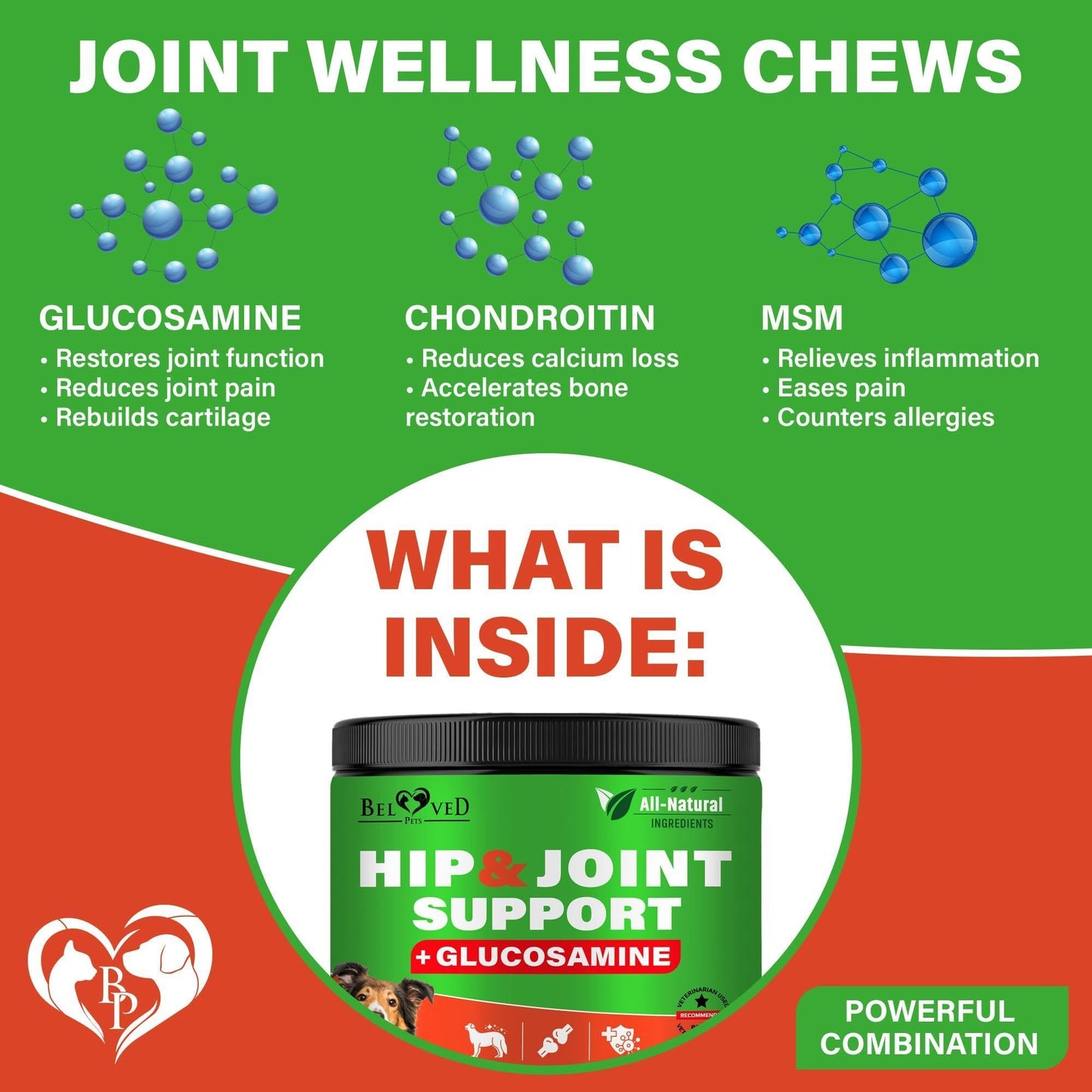 Dog Hip & Joint Chews Arthritis Pain Relief Glucosamine Chondroitin MSM & Turmeric