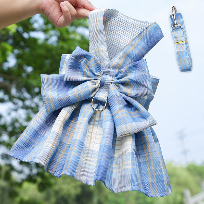 Pet Plaid Skirt Chest Strap Hand Holding Rope