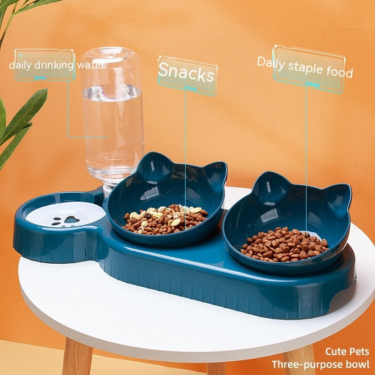 Plastic Double Bowl Anti Roll Pet Products For Cats