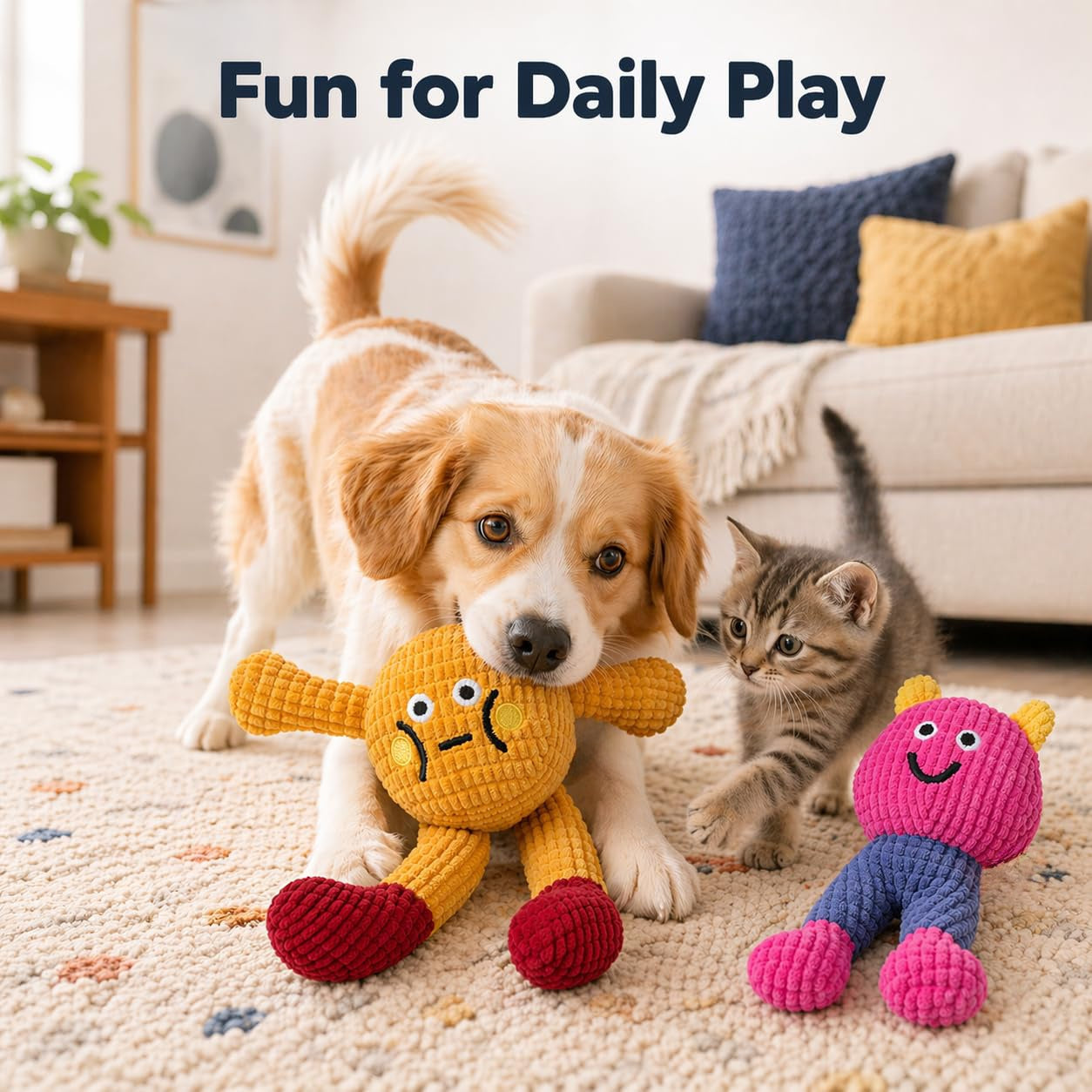 Cat&Dog Chew Toys With Catnip Inside, Ecofriendly Material Made, Crinkle Paper & Squeaky Ball Inside, Waffle And Baby Toy Combination Packaging, Cuddles Meow Chompclean, 2 Pack